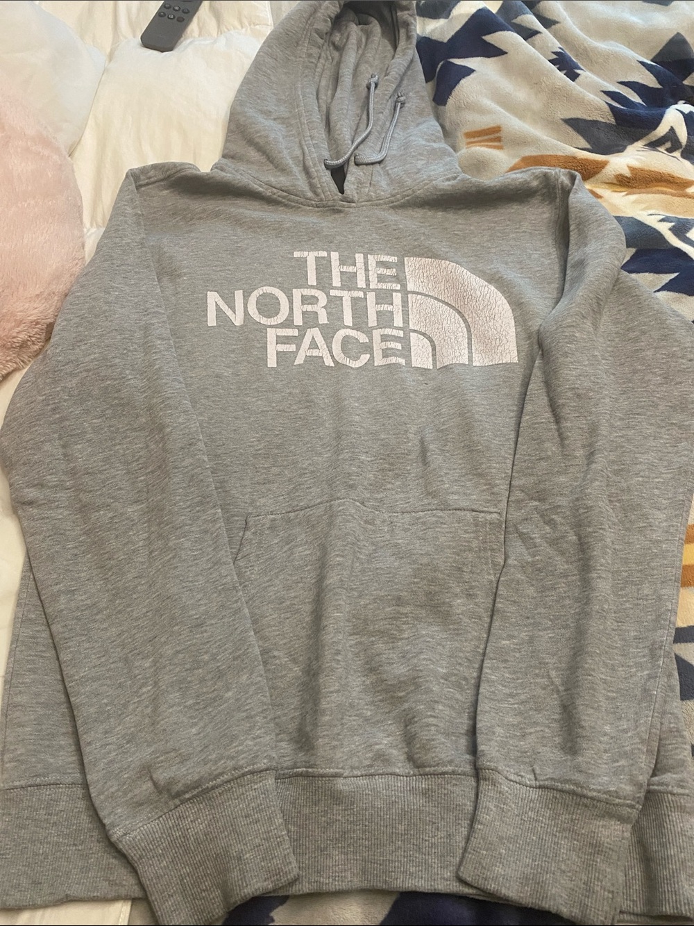 The North Face Grey Pullover Hoodie with White Logo